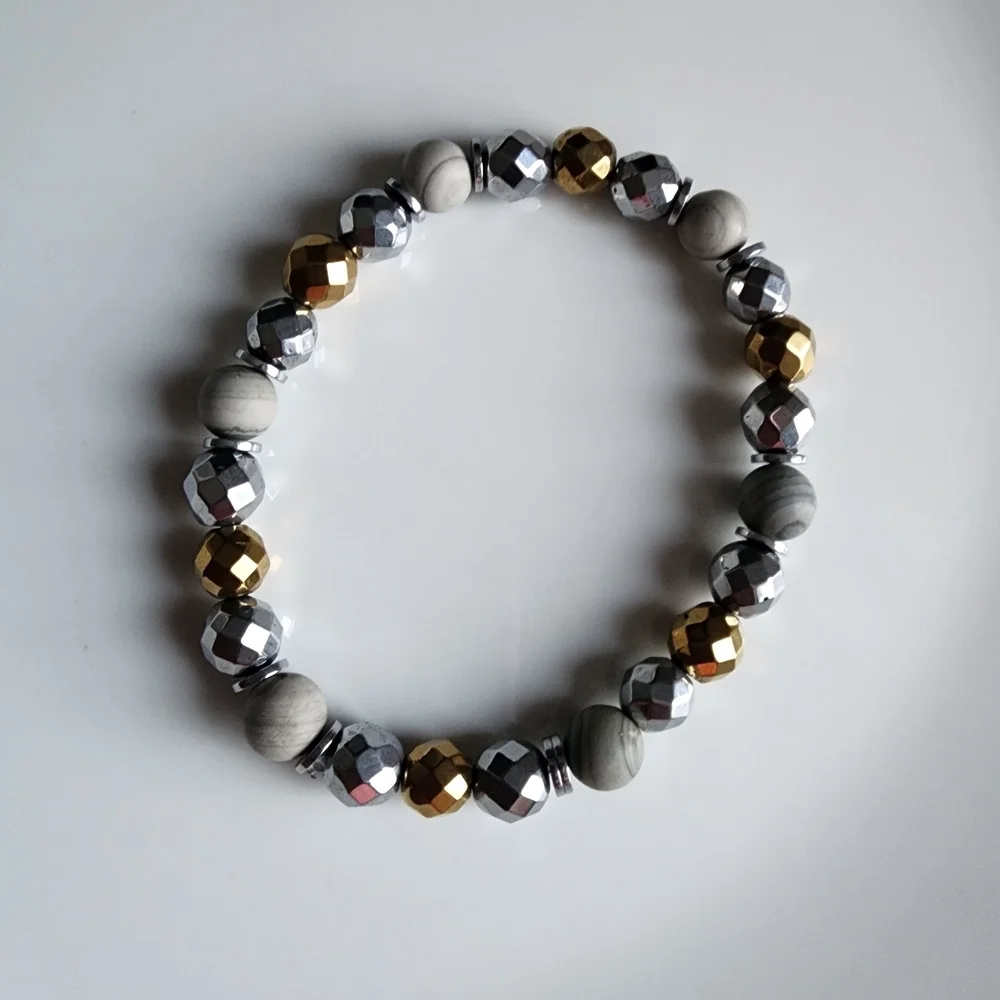 Gasped Zebra and Hematite Beaded Bracelet